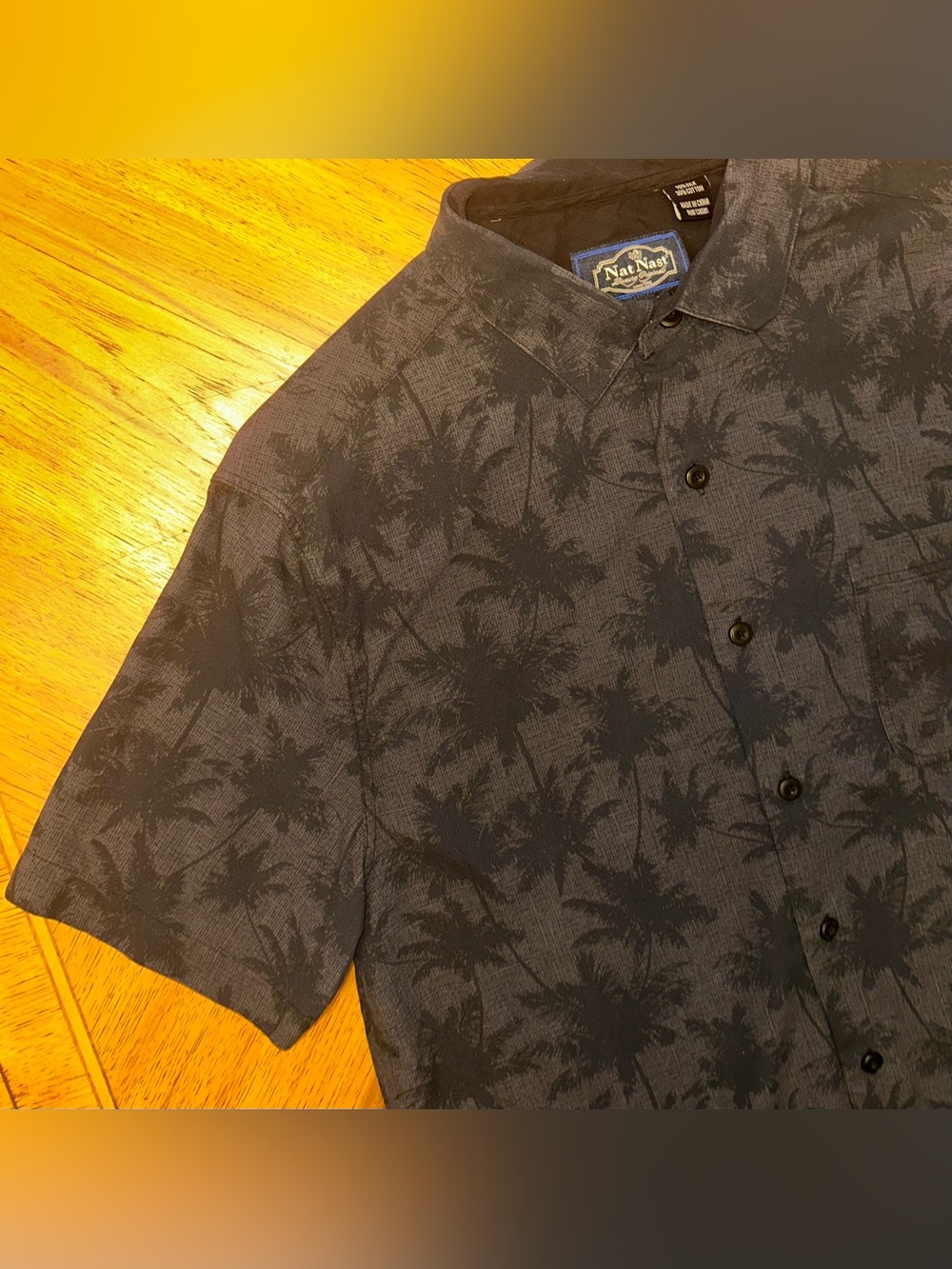 Nat Nast Tropical Palm Tree Shirt Size Medium Silk Blend Short Sleeve Button Up